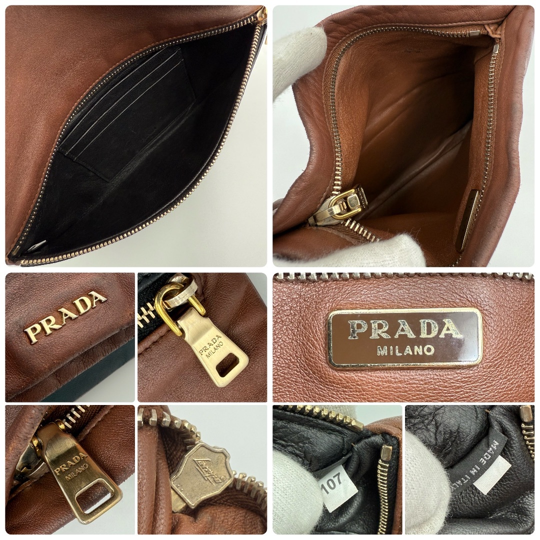 【激安通販 オンラインショップ】日用品 プラダ 人気 - PRADA レザー クラッチ ロゴプレート バイカラー バッグ