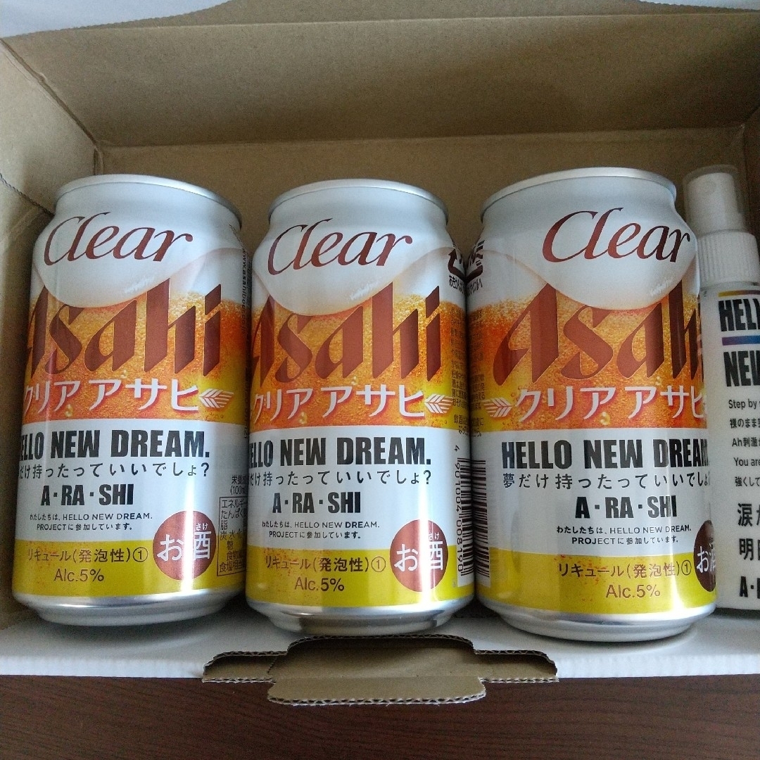 嵐(アラシ)の③嵐 HELLO NEW DREAM アサヒビール 空き缶 3本セット エンタメ/ホビーのタレントグッズ(アイドルグッズ)の商品写真