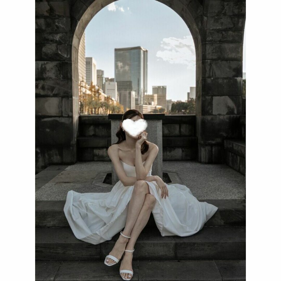 実例写真！ウェディングドレス シルクタフタ  ベアトップ オフホワイト結婚式