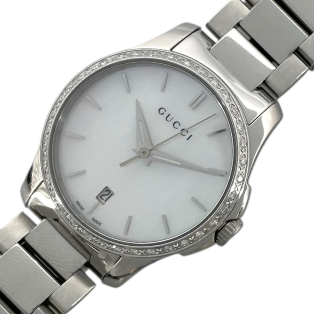 GUCCI - 　グッチ GUCCI Gタイムレス ホワイトシェル 126.5 ホワイト SS/ダイヤ クオーツ レディース 腕時計