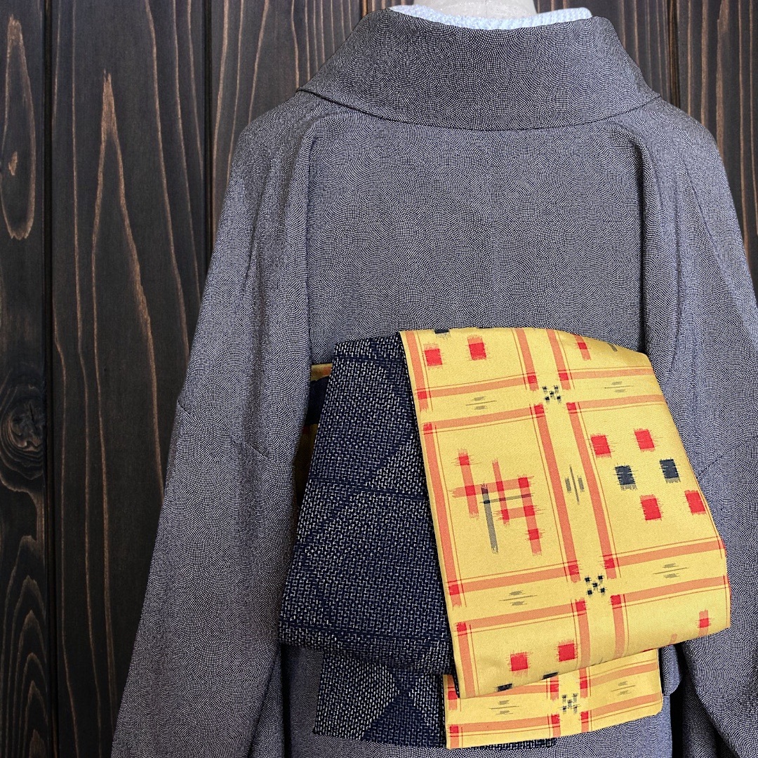 *着物反物*　黄八丈と手織り紬　兵児帯  半幅帯　長尺450cm　ハンドメイド