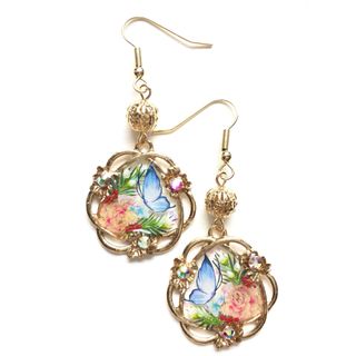 和風　牡丹の花と蝶　サークル　ピアス(ピアス)