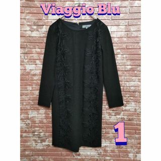ビアッジョブルー(VIAGGIO BLU)の【Viaggio Blu】花柄レース 長袖 膝丈ワンピース 黒 1(S) 秋冬(ひざ丈ワンピース)