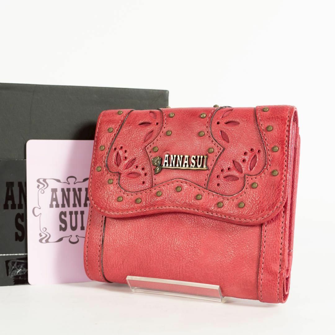 ANNA SUI(アナスイ)の【未使用✨】アナスイ 付属品完備 ローズ 三つ折り財布 レザー サーモンピンク レディースのファッション小物(財布)の商品写真
