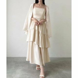 ジュノア(JUNOAH)の【アイボリー】Meiru アシメティアードキャミワンピース(ロングワンピース/マキシワンピース)