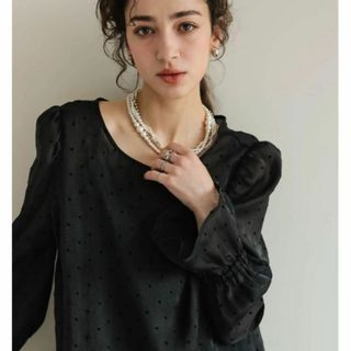リエディ(Re:EDIT)の【Re:EDIT】ドットフロッキーオーガンジーロングワンピース L オケージョン(ロングワンピース/マキシワンピース)