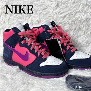 ナイキ(NIKE)のNIKE ネイビー ピンク ハイカットスニーカー　レディース　変え紐付き(スニーカー)