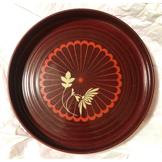 希少品 菊の御紋入り 皇居勤労奉仕記念丸盆 W お盆 アンティーク 昭和レトロ (その他)
