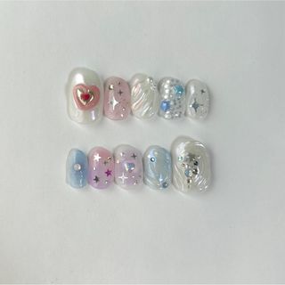 ピンクパープル＆シアーホワイト　ネイルチップ　サンプル現品(ネイルチップ)