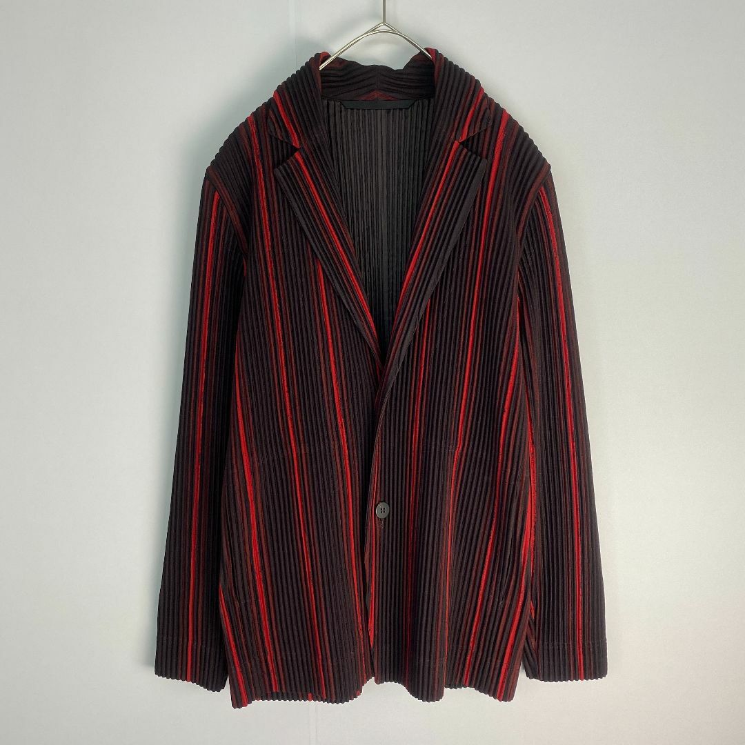 ISSEY MIYAKE - オムプリッセイッセイミヤケ　テーラードジャケット　極美品 プリーツ 柄 赤 黒
