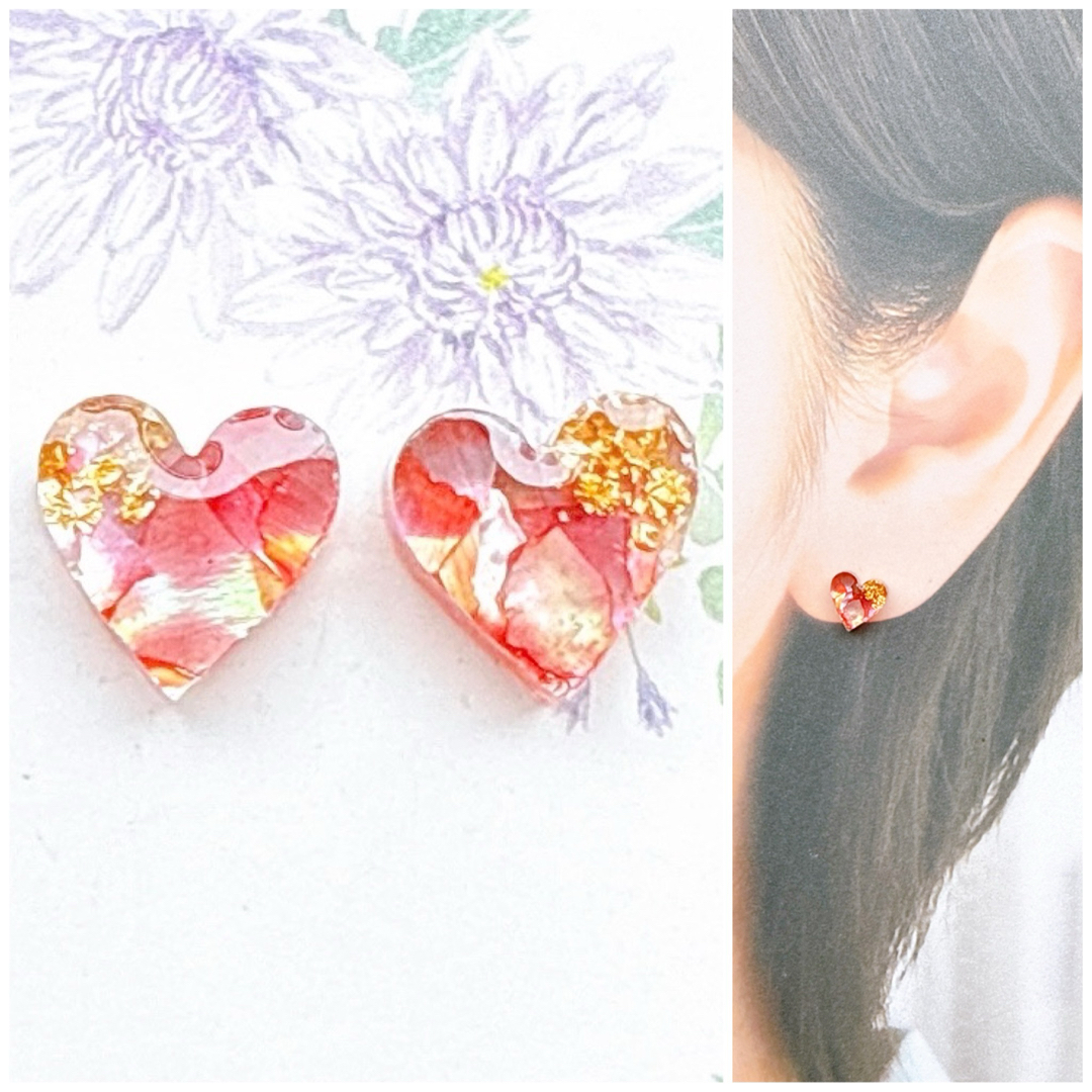 くすみレッド8mmハートピアス/イヤリング 再販 ハンドメイドのアクセサリー(ピアス)の商品写真