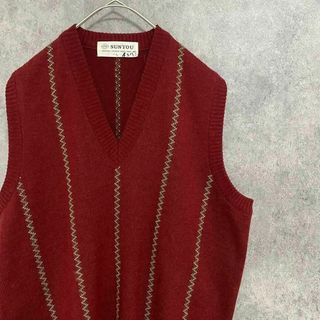 ヴィンテージ(VINTAGE)の90S vintage 柄ニットベスト　アクリル　メンズL 古着　個性派　B3(ベスト)