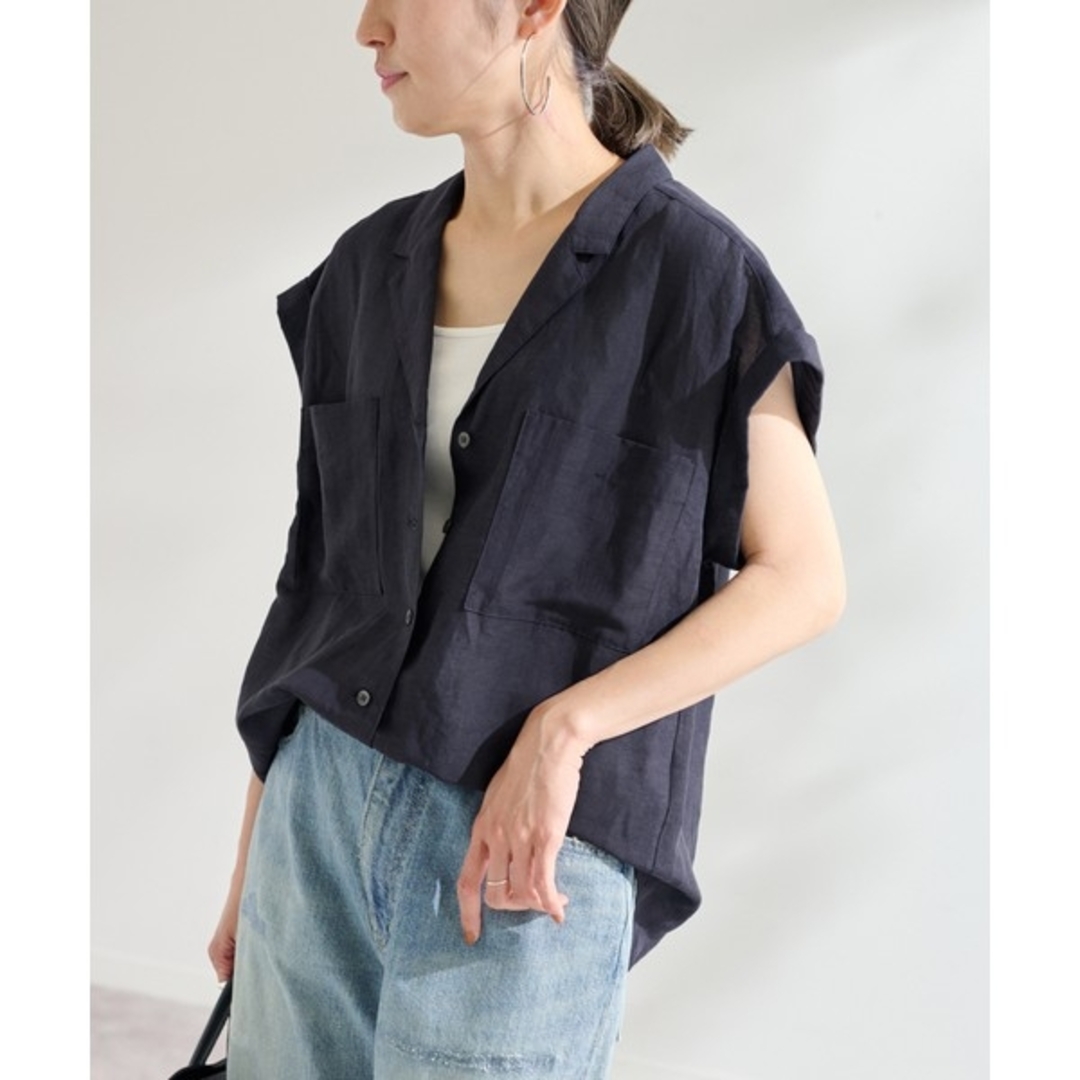 FRAMeWORK シアーリネンオープンカラーブラウス