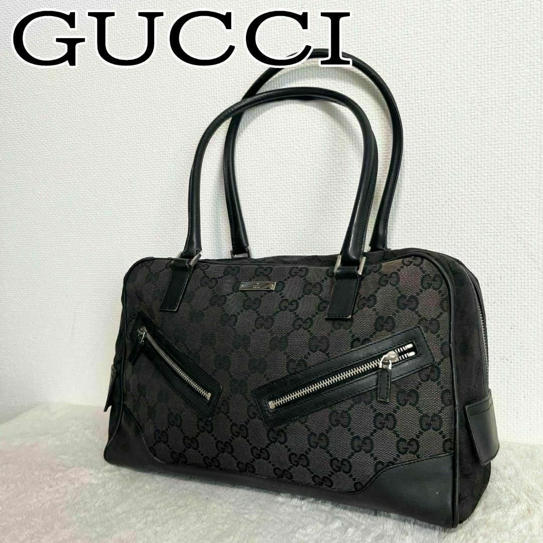 GUCCI(グッチ)の美品✨GUCCIグッチトートバッグセミショルダーGGキャンバスレザーブラック黒 レディースのバッグ(トートバッグ)の商品写真