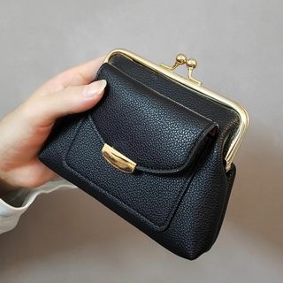 がま口財布 黒 レディース　ミニウォレット コンパクト 小銭入れ カード収納(財布)