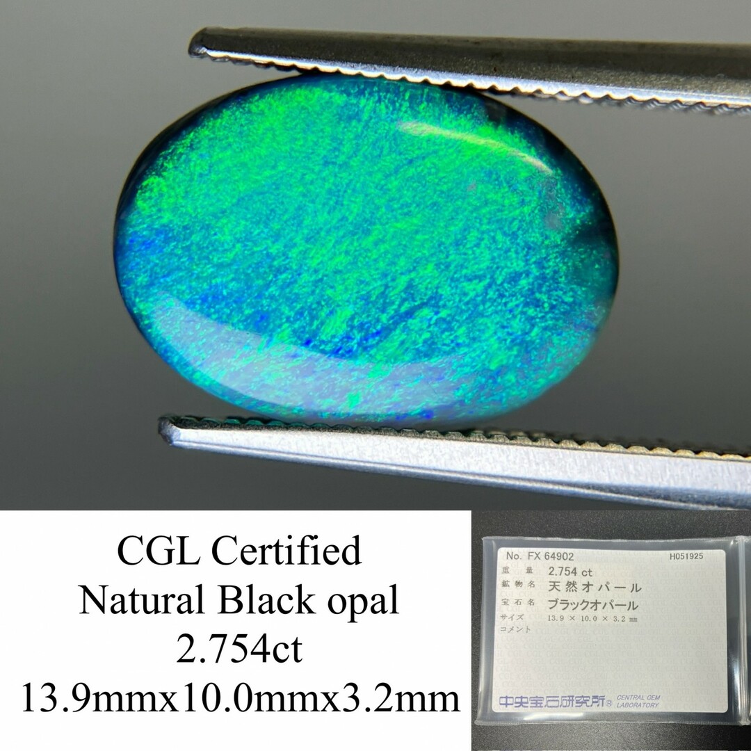 ブラックオパール  天然  2.754ct  中央宝石ソーティング付き  13.9㎜×10.0㎜×3.2㎜   天然 ルース（ 裸石 ） 5007YY