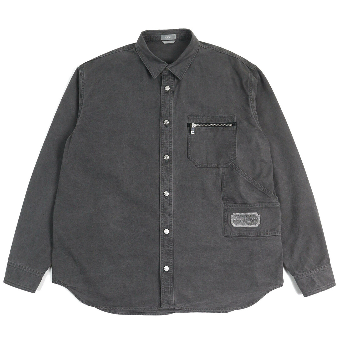 DIOR HOMME - 極美品△DIOR ディオール オム 383D587AY520 コットン100％ メンズクチュール ロゴワッペン ウォッシュ加工 オーバーサイズ デニムシャツ 長袖シャツ シャツジャケット グレー系 43 日本製 正規品 メンズ
