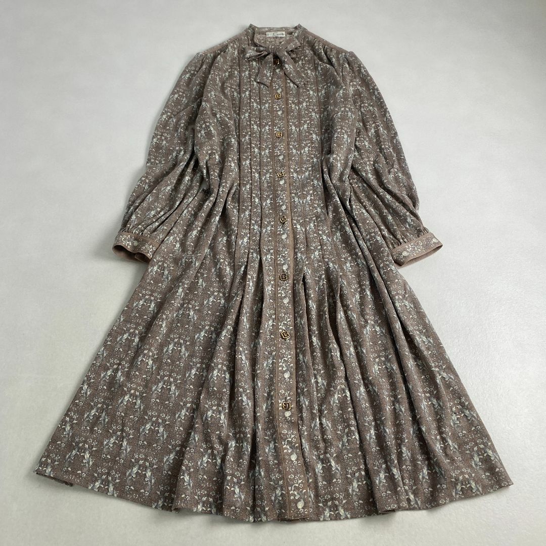 大好き VINTAGE 花柄 ボウタイ ロングワンピース ヴィンテージ - ワンピース