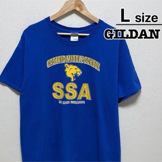 ギルダン(GILDAN)のUSA古着　ギルダン　Tシャツ　L　ブルー　イエロープリント　スクール　ジャガー(Tシャツ/カットソー(半袖/袖なし))