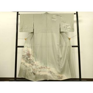 平和屋着物▽訪問着　単衣　流水松竹梅鳥文　暈し染め　金銀彩　正絹　逸品　CAAQ5107dy(着物)