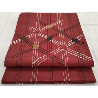 平和屋着物◎太鼓柄袋帯　紬地　駒刺繍　菱文　正絹　逸品　AAAS8619cx(帯)
