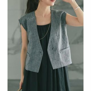 ラブティックボンボン(La boutique BonBon)の【ブラック】【コーデのポイントに】リネン混ショートベスト(ベスト/ジレ)