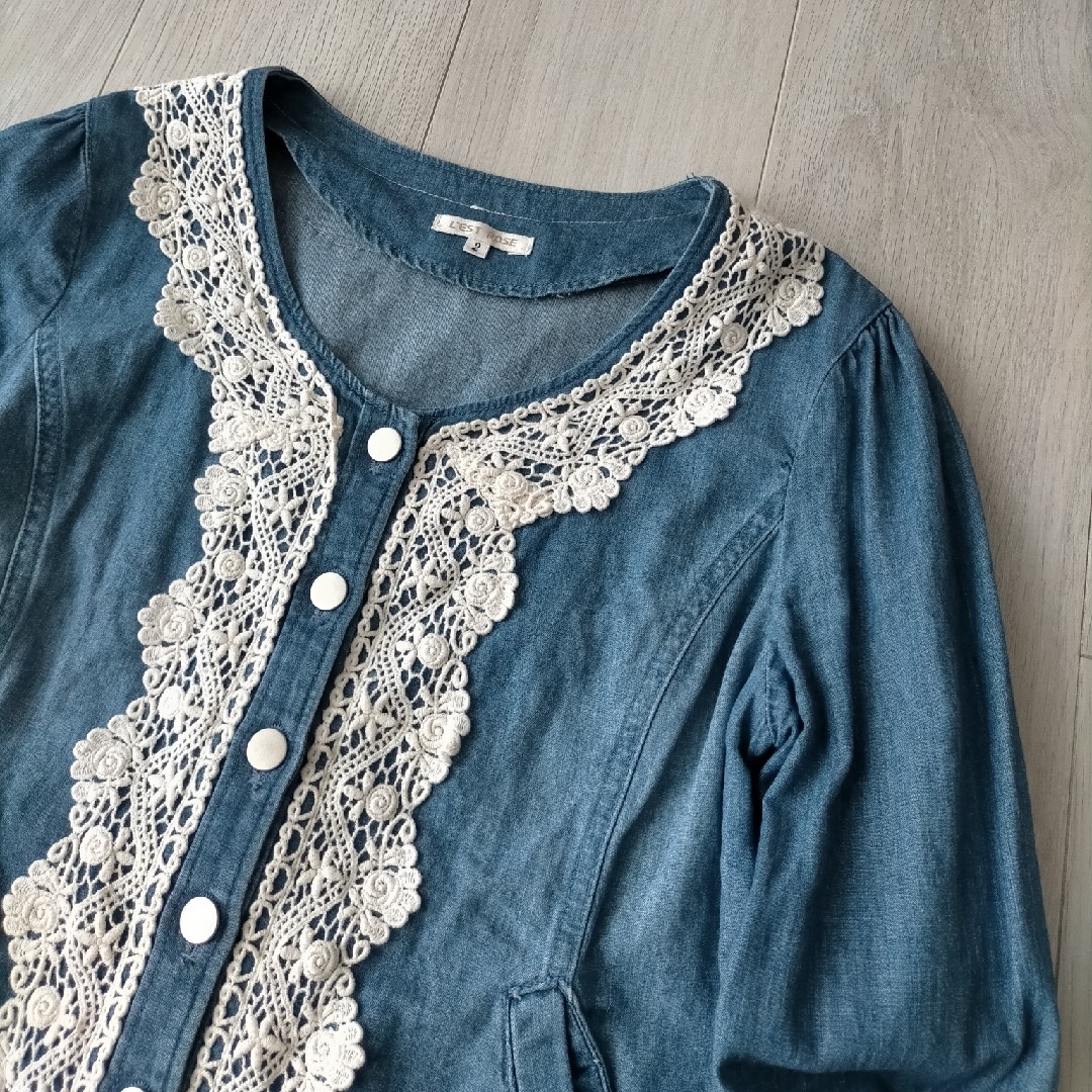 レビュー高評価のおせち贈り物 L'EST ROSE - L'EST ROSE レース刺繍 ノーカラー デニム ジャケット・アウター