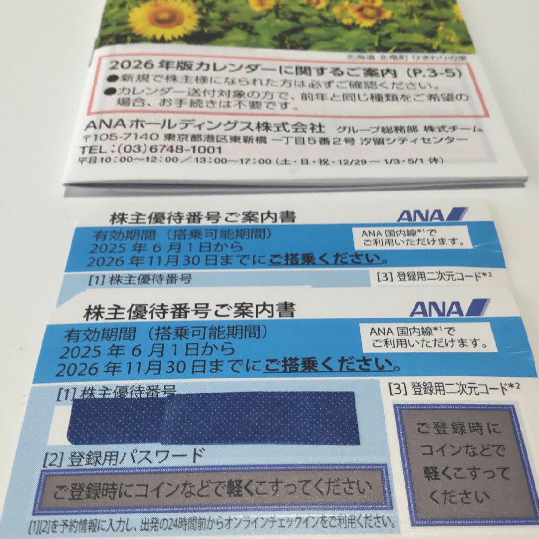 ANA 優待券 2枚 国内線 チケットの乗車券/交通券(航空券)の商品写真