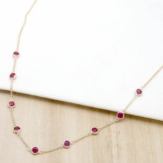 【42cm ルビー3mm】ルビーステーションネックレス K10YG(ネックレス)