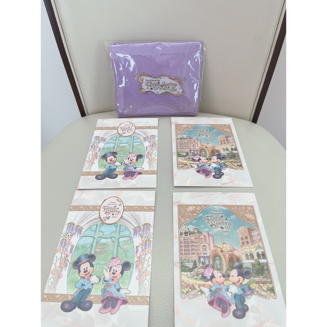 Disney(ディズニー)のファンタジースプリングスホテル エコバッグとハガキ エンタメ/ホビーのおもちゃ/ぬいぐるみ(キャラクターグッズ)の商品写真