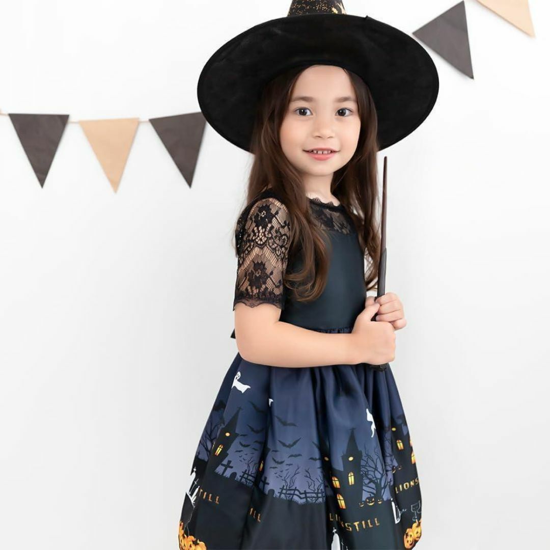 ハロウィン コスプレ 衣装 キッズ　110 子供 仮装 魔女　ワンピース メンズのジャケット/アウター(ノーカラージャケット)の商品写真