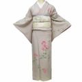 訪問着 着物 中古 正絹 袷 フォーマル 作家物 落款 花の図 薄香色 多色 身丈167cm 裄64.5cm L トール きもの北條 A1199-7