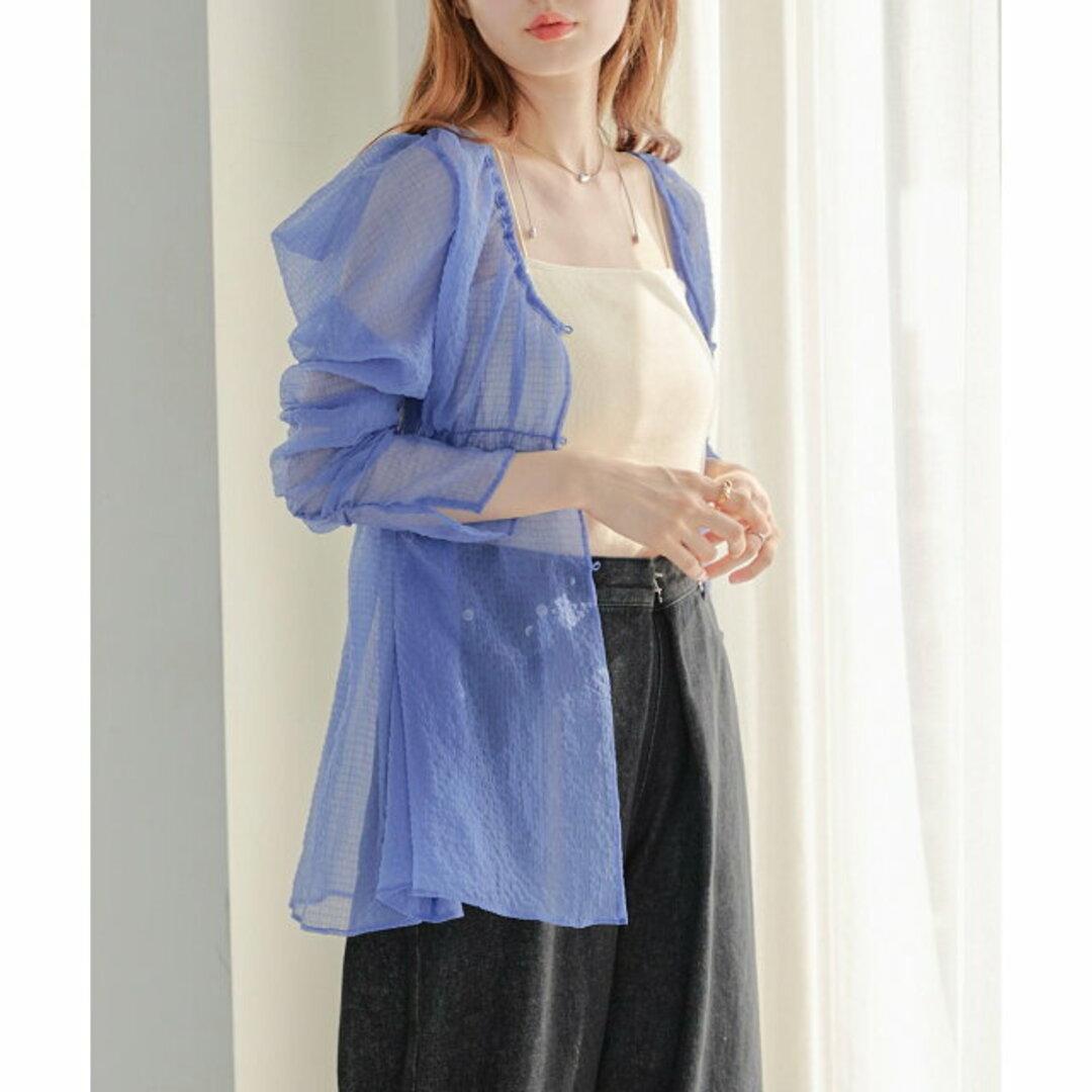 PAL GROUP OUTLET(パルグループアウトレット)の【ブルー】【Kastane】シアーボウタイギャザーブラウス レディースのトップス(シャツ/ブラウス(長袖/七分))の商品写真
