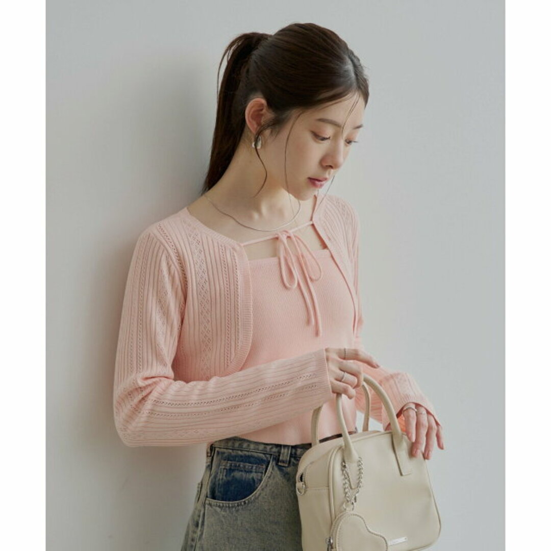 PAL GROUP OUTLET(パルグループアウトレット)の【ピンク】【F】【Chico】アイレットチビボレロ+ベアセット レディースのトップス(カーディガン)の商品写真