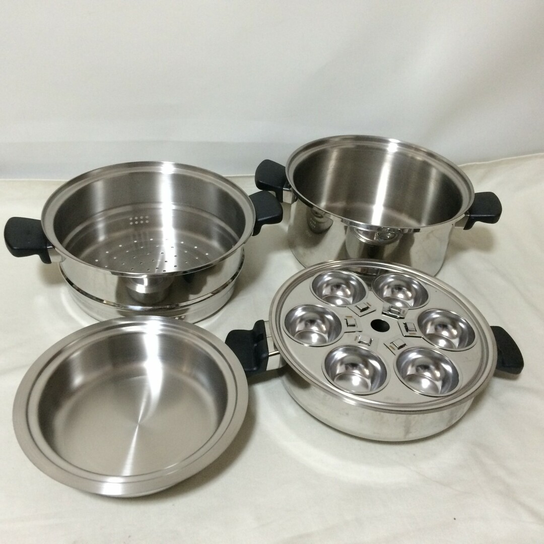 W389　Amway　アムウェイ　クイーン　シチューパン　セット　6L　鍋　蒸し器　スチーマー インテリア/住まい/日用品のキッチン/食器(鍋/フライパン)の商品写真