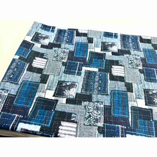 綿100%生地.シチンク.幅110cm×1m.パッチワーク風プリント4261(生地/糸)