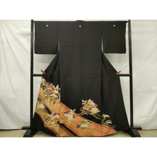 平和屋着物■豪華黒留袖　檜扇吉祥花文　松竹梅　暈し染め　金彩　正絹　逸品　DAAO0816xg(着物)
