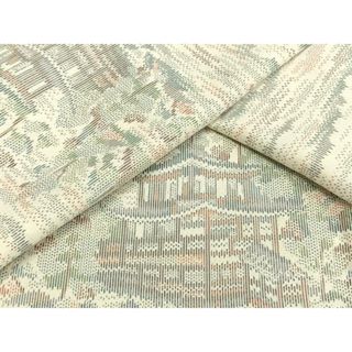 平和屋着物▽上質な紬 　単衣　風景文 　正絹　逸品　未使用　AAAU3947fy(着物)