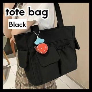 ブラック トートバッグ かばん 大容量 バッグ A4 軽量 ナイロン 多収納(トートバッグ)