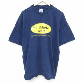 ヘインズ(Hanes)のXL★古着 ヘインズ Hanes 半袖 ビンテージ Tシャツ メンズ 00年代 00s バトルフィールド 大きいサイズ コットン クルーネック 紺 ネイビー 25may27 中古(Tシャツ/カットソー(半袖/袖なし))