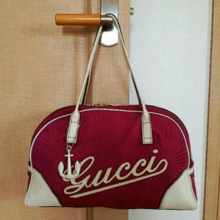 グッチ(Gucci)のGUCCI マリンテイストボストンバッグ ピンク 保管袋付き 本物(ボストンバッグ)