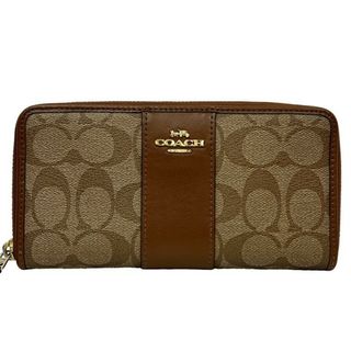 コーチ(COACH)のCOACH コーチ シグネチャー ラウンドファスナー F54630 ベージュ×ライトブラウン PVCレザー 長財布 レディース 【中古】 52505K81(財布)