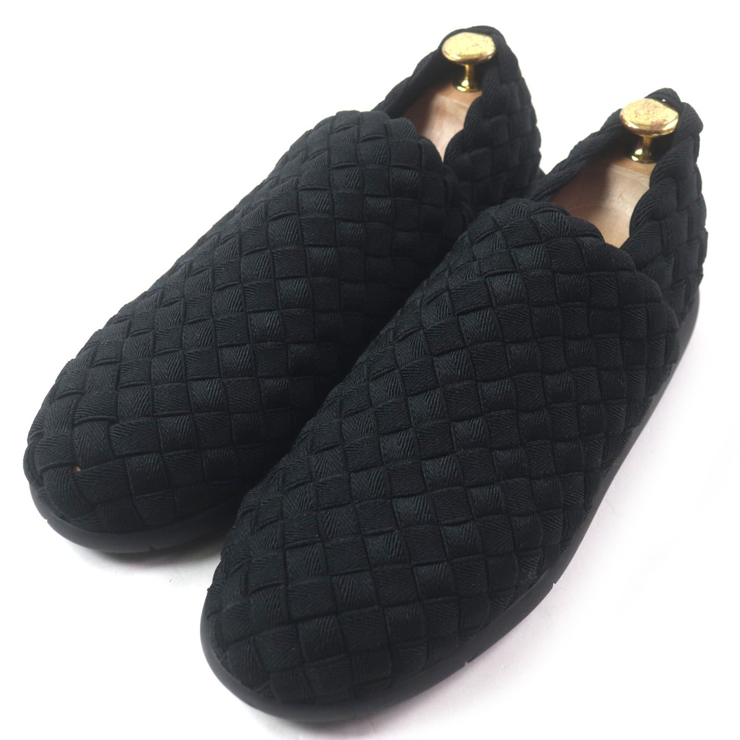 極美品▼BOTTEGAVENETA ボッテガヴェネタ 651271 イントレチャート スニーカー ファブリック スリッポン ブラック 41 保存袋付き イタリア製 メンズ