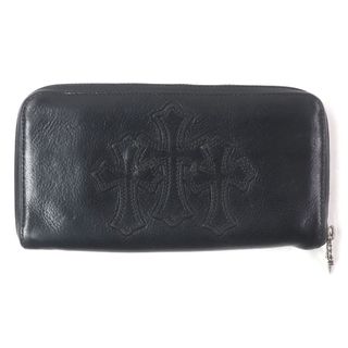 クロムハーツ(Chrome Hearts)の良品□CHROME HEARTS クロムハーツ REC F ZIP 3セメタリークロスパッチ ダガージップ ラウンドファスナー レザー 長財布 ブラック メンズ(長財布)