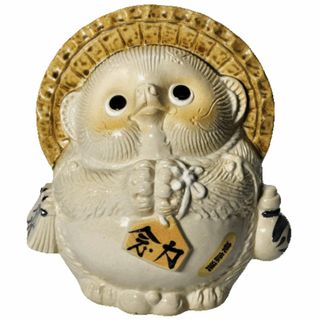 風水狸　白　(大)　健康運　（信楽焼き・陶器 ・置物・たぬき・FT-001WL）(置物)