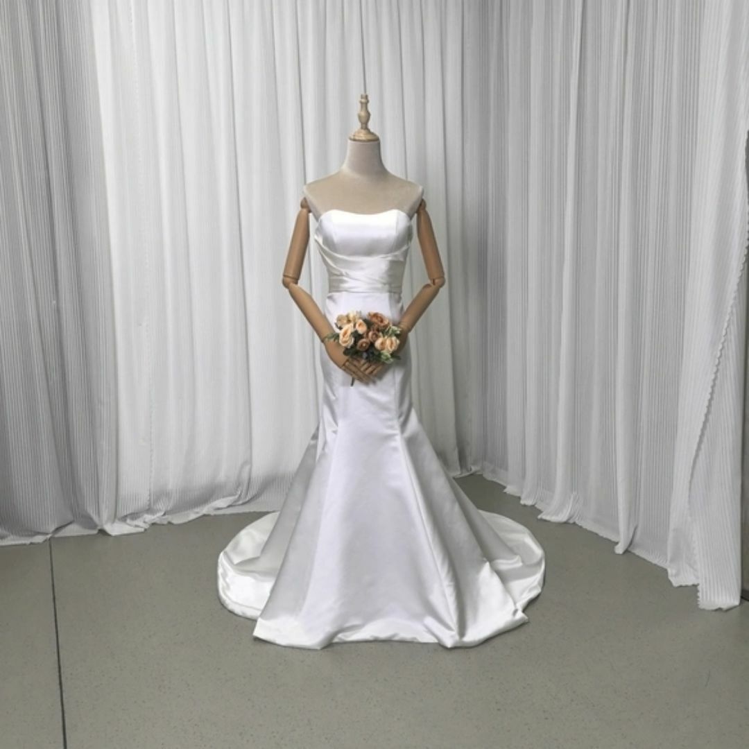 送料無料！ウェディングドレス アイボリー マーメイドライン 光沢サテン結婚式