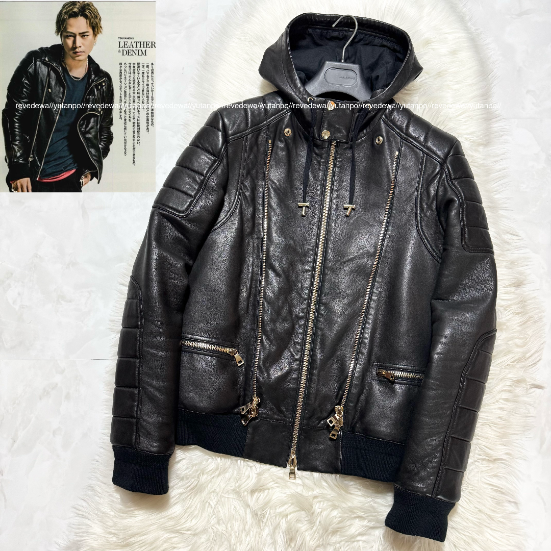 BALMAIN - 本物 雑誌掲載 美品 バルマンオム レザー ブルゾン ジャケット 黒 48