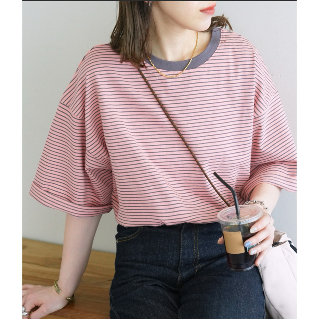 Discoat(ディスコート)のボーダービッグ半袖Tシャツ レディースのトップス(Tシャツ(半袖/袖なし))の商品写真