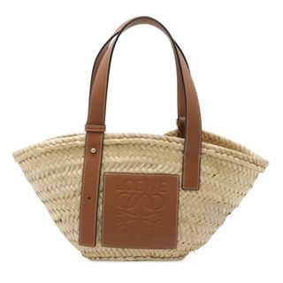 ロエベ(LOEWE)のLOEWE ロエベ バスケットバッグ ハンドバッグ かごバッグ カゴバッグ パームリーフ ラフィア ストロー レザー ナチュラル タン ブラウン(かごバッグ/ストローバッグ)
