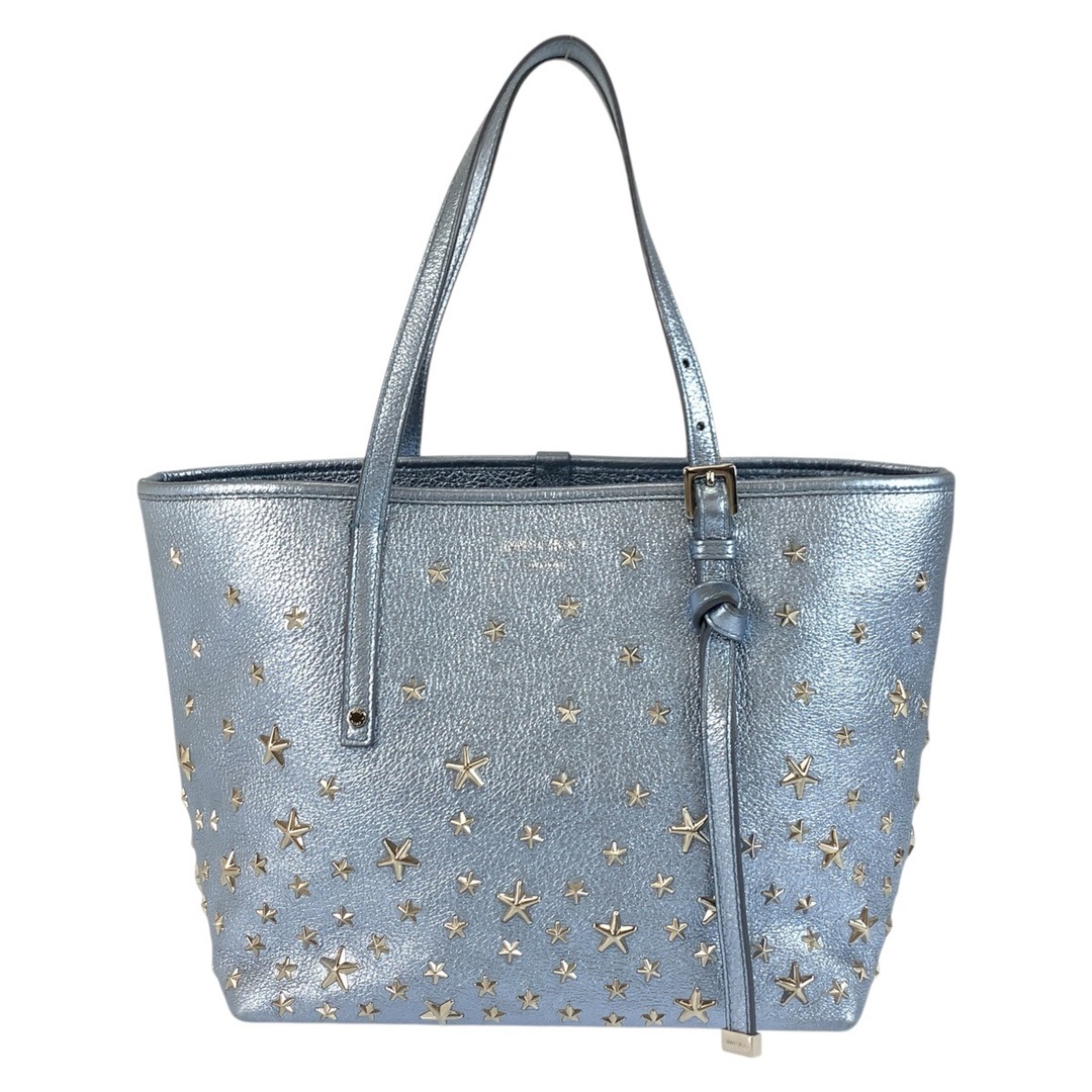 JIMMY CHOO(ジミーチュウ)の美品 JIMMY CHOO ジミーチュウ スタースタッズ サシャ ブルー シルバー金具 レザー トートバッグ ハンドバッグ レディース 502958 【中古】 レディースのバッグ(トートバッグ)の商品写真